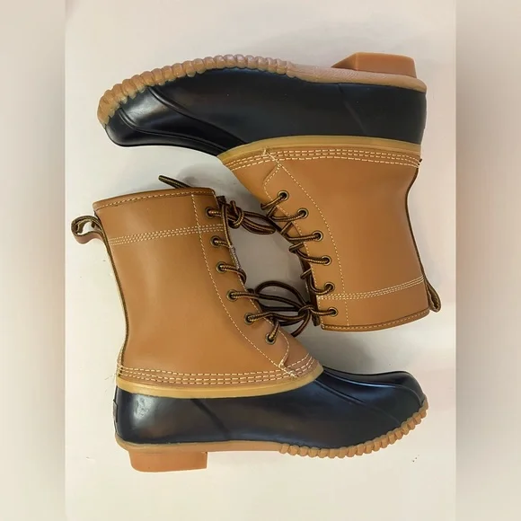 Lands’ End Women’s Size 7 Duck Boots Black Tan Flannel Lined - Picture 9 of 13